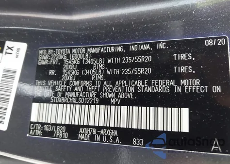 2020 Toyota Highlander Hybrid Limited z USA, uszkodzony, nr VIN 5TDXBRCHXLS012219